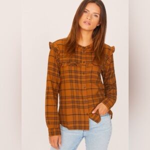 Sanctuary Plaid Button Up Top Brown Small